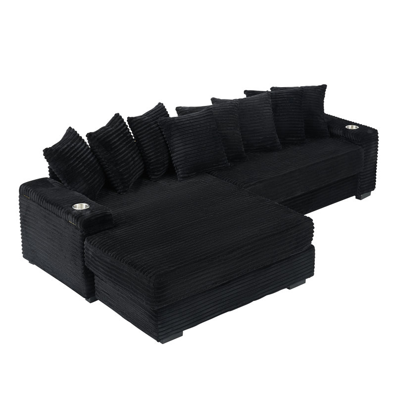 111.4‘Beige Flannelette Sofa, Black Corduroy