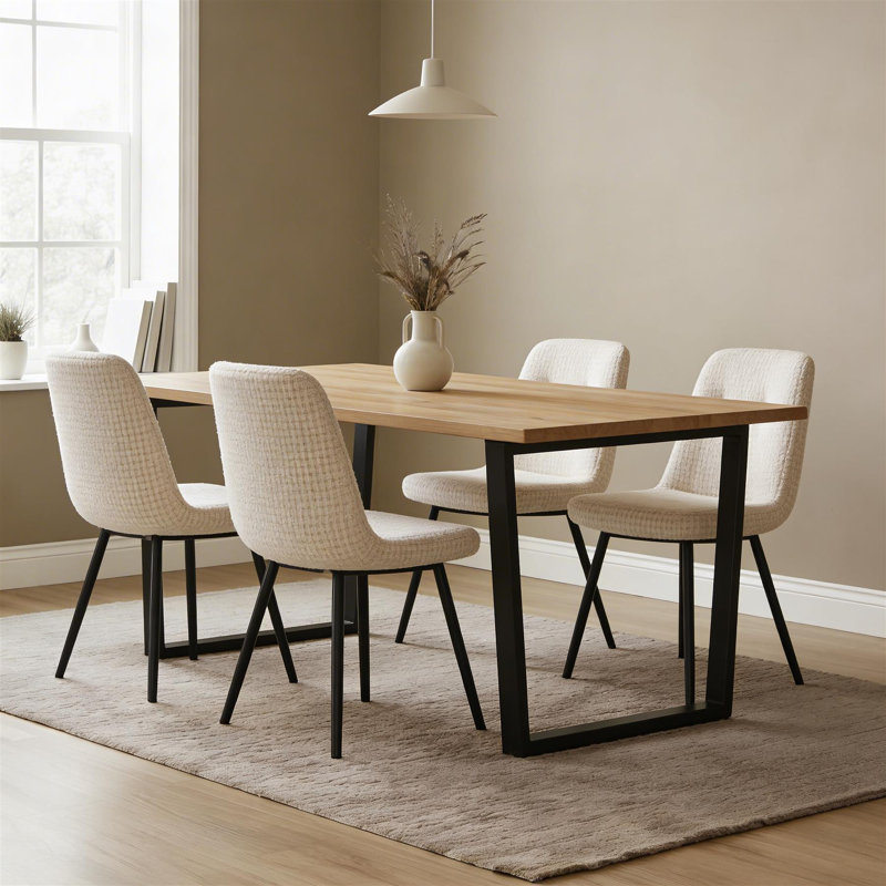 Vigo Solid Pine Dining Table and 4 Chairs Set, Off-White