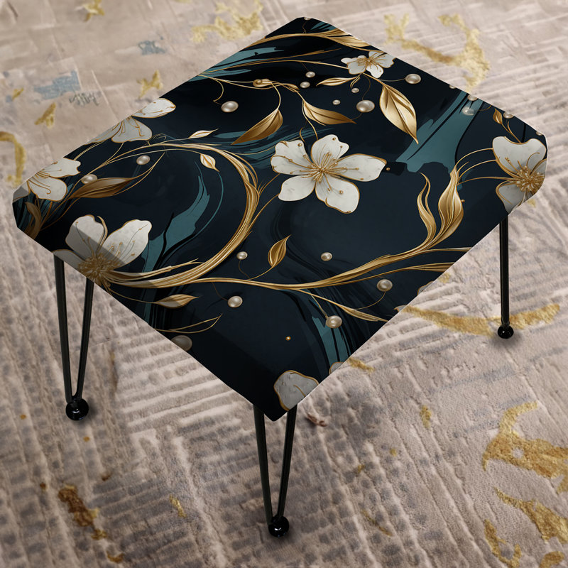Rich Emerald and Gold Floral Marble Motif - Repose-pieds rectangulaire en marbre