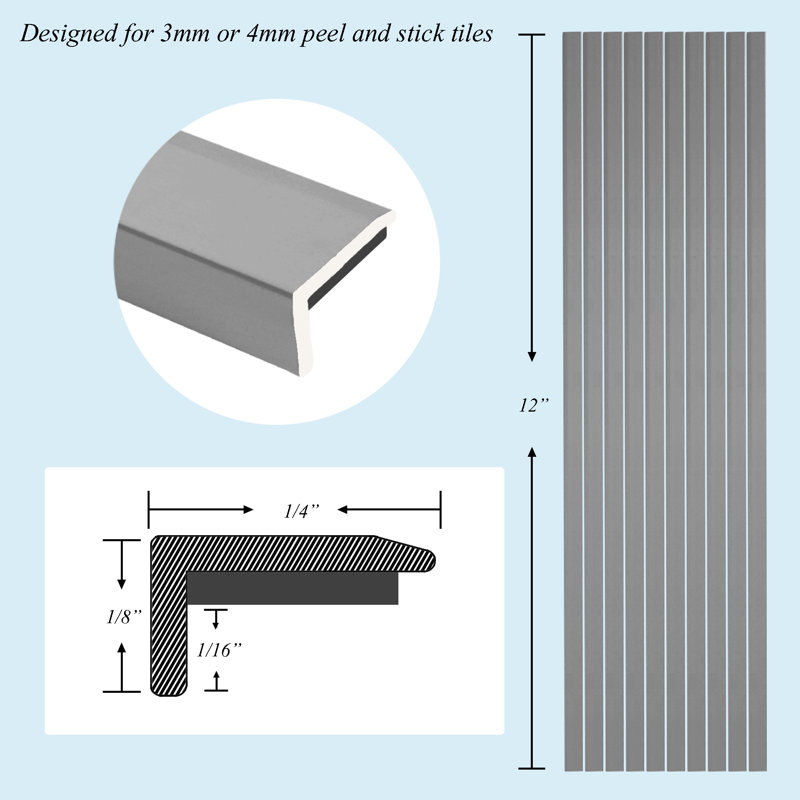 Carreau de bordure 12 po x 0,25 po (10 pièces), Gris mat