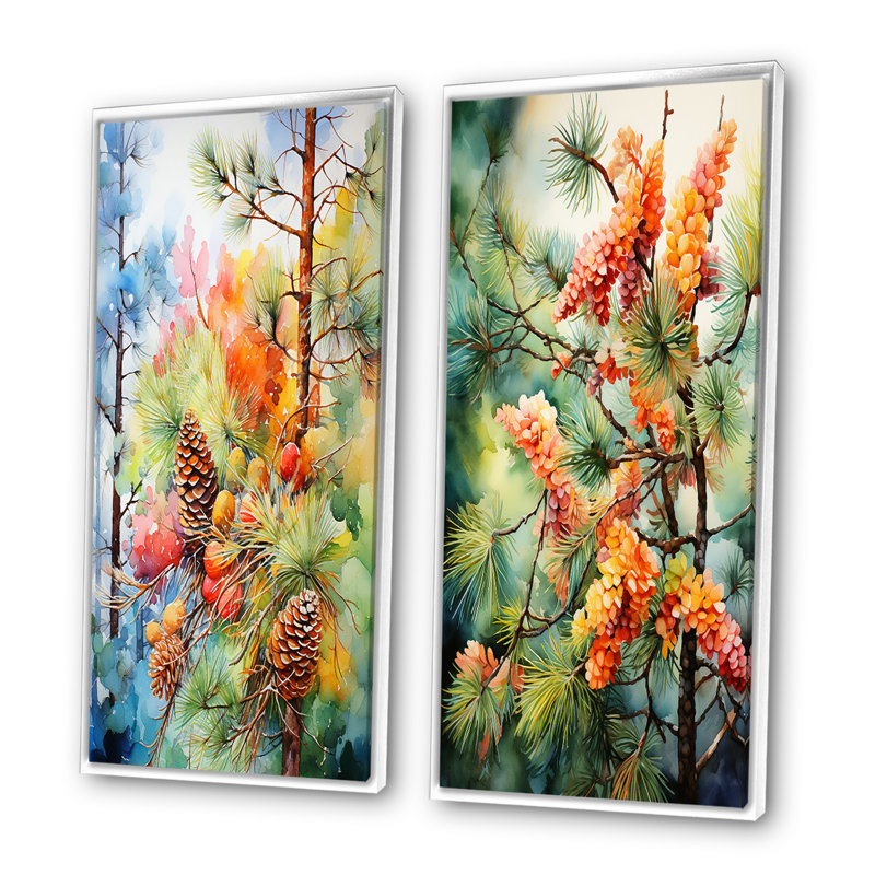 «Pine Tree Autumn Symphony», 2 pièces, Cadre blanc, H 24 po x l 20 po