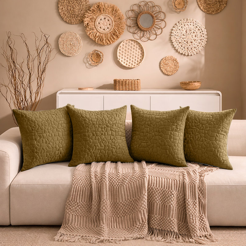 Aspire Homeware Geometric Square Velvet Cushion Covers, Rust, Pack of 4