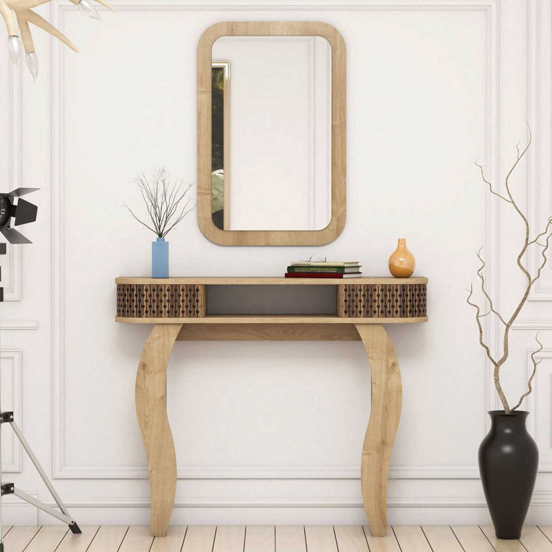 Abeel Dressing Table with Mirror, Beige