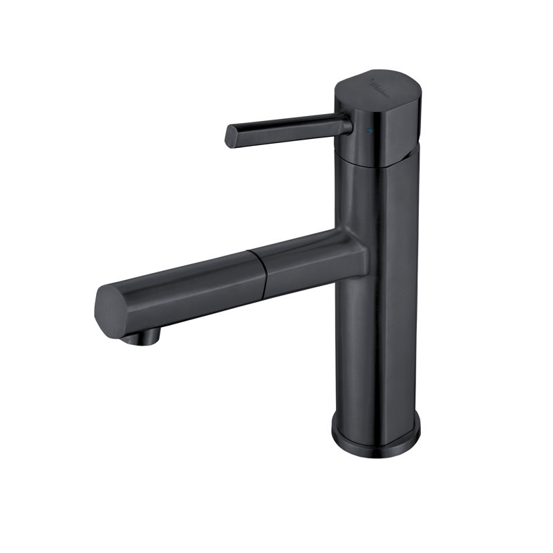 Whitehaus Collection Stainless Steel Single Lever Kitchen Faucet with Pull-Out Spray Head, Matte Black