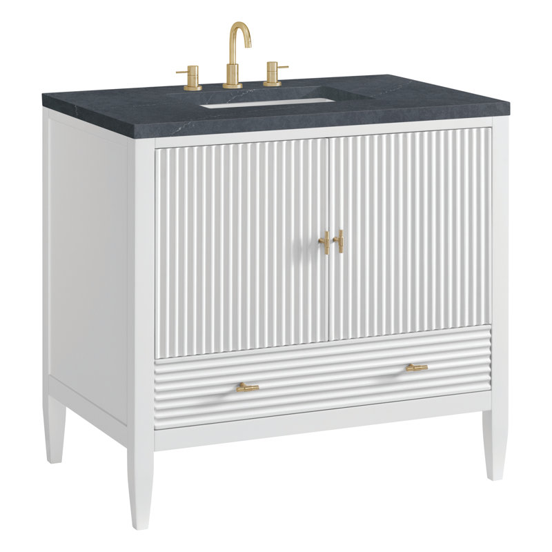 Myrrin 36'' W Single Vanity, Bright White, Charcoal Soapstone, 8" Widespread