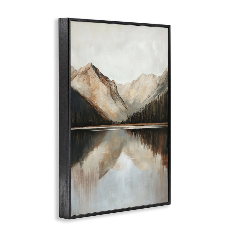«Rustic Mountain Reflecting Lake», estampe numérique par Petal Prints Design, H 18 po x l 12 po, Giclée encadrée noir minuit