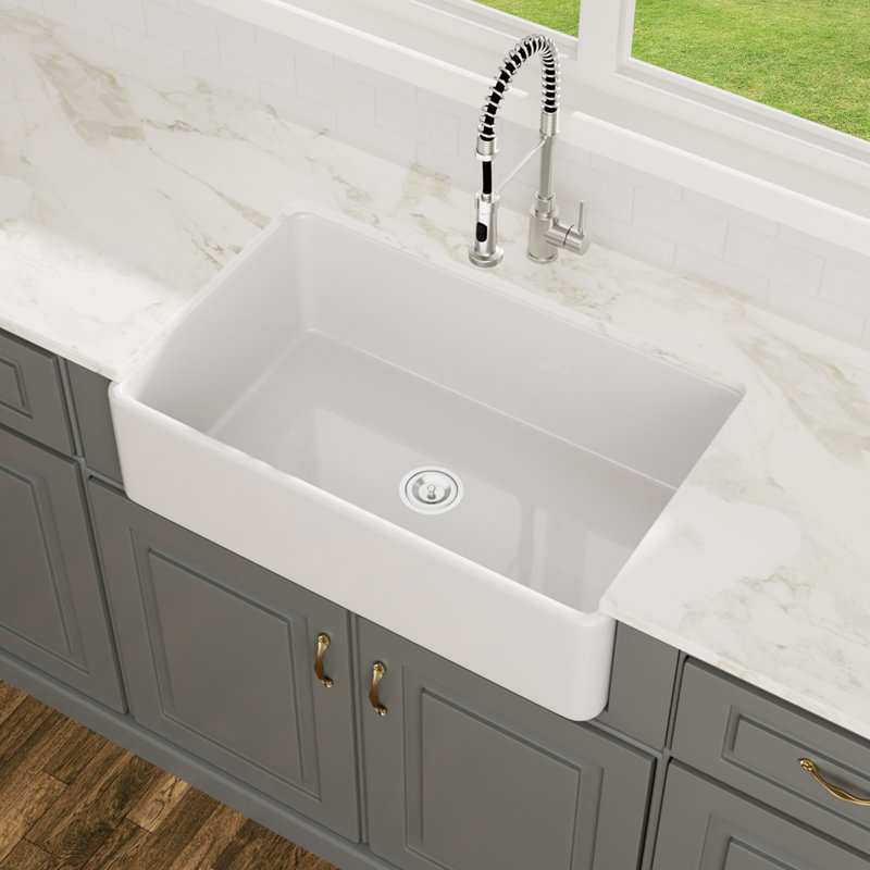 33'' L x 20" W Farmhouse Kitchen Sink White Ceramic Single Bowl Kitchen Sink Apron Front Sink