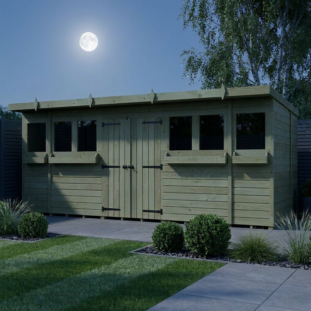 Total Sheds 16ft x 7ft Pent Summer Shed - Toughened Glass External Planters - Pressure Treated Timber - UK Manufactured