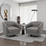 Fauteuil demi-tonneau pivotant en mélange de coton gris Applewold avec base en bois massif