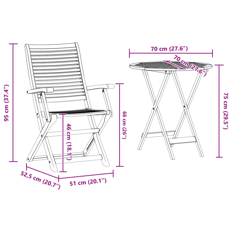 2 - Person Wood Patio Dining Set with
