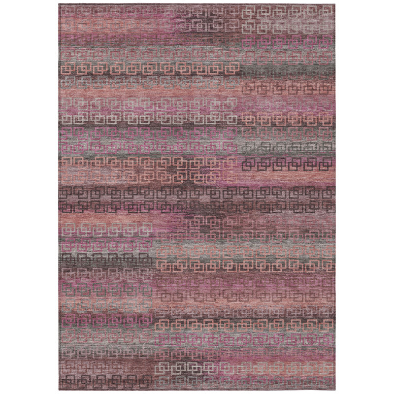 Machine Washable Indoor/Outdoor Xhevrie Pink Rug, Rectangle 10' x 14'