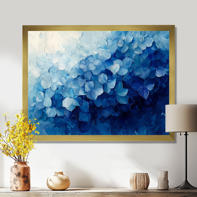 Velours hortensia lignes de grâce - hydrangées, art mural, H 12 po x l 20 po, Doré