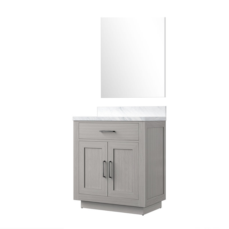 Shelter 30 in W x 22 in D White Oak Single Bath Vanity, Carrara Marble Top and 28 in Mirror