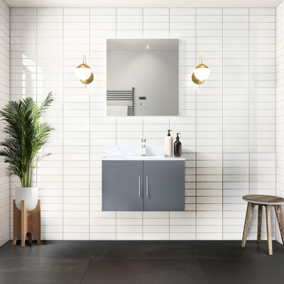 Meuble-lavabo gris foncé avec comptoir en marbre Miroir à DEL - fermeture en douceur, résistance aux rayures et aux taches x P 22 po