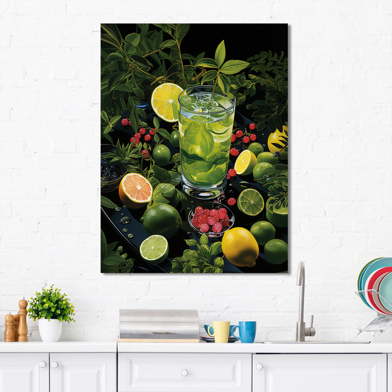 Green Green Lime Cocktail II - Art mural cocktails, H 32 po x l 16 po x P 1 po