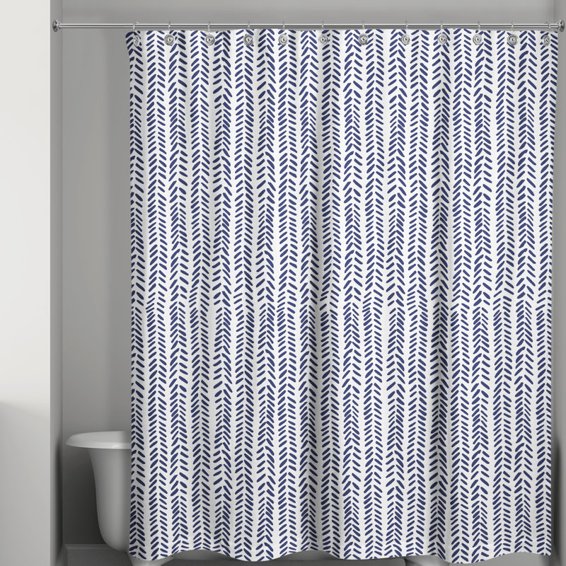  Rideau de douche géométrique simple, Blanc / Bleu marine