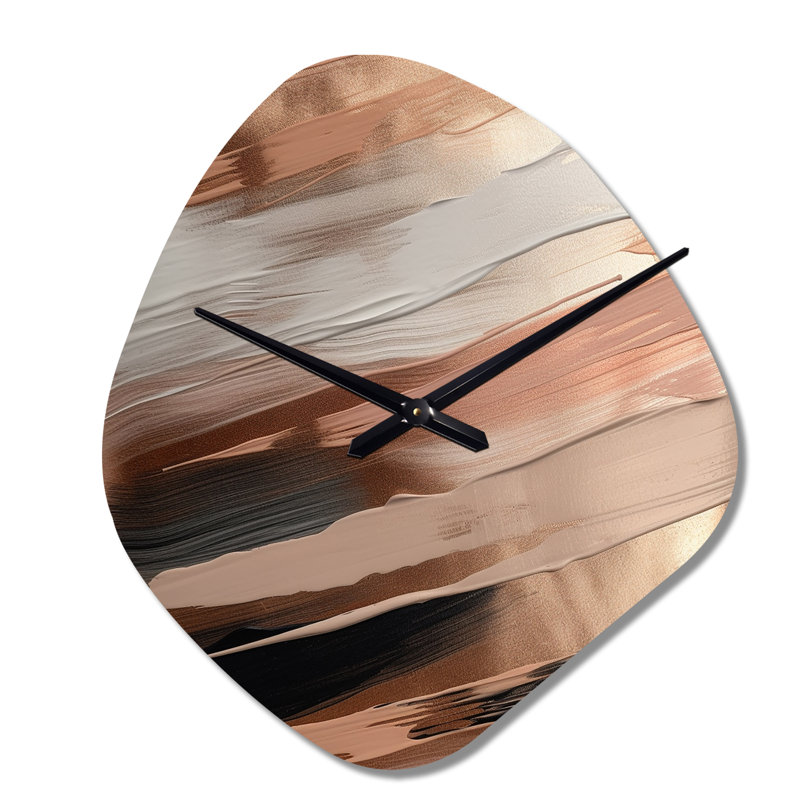 Or rose et formes roses en contemporain II - horloge murale abstraite de forme irrégulière, horloge murale moderne asymétrique