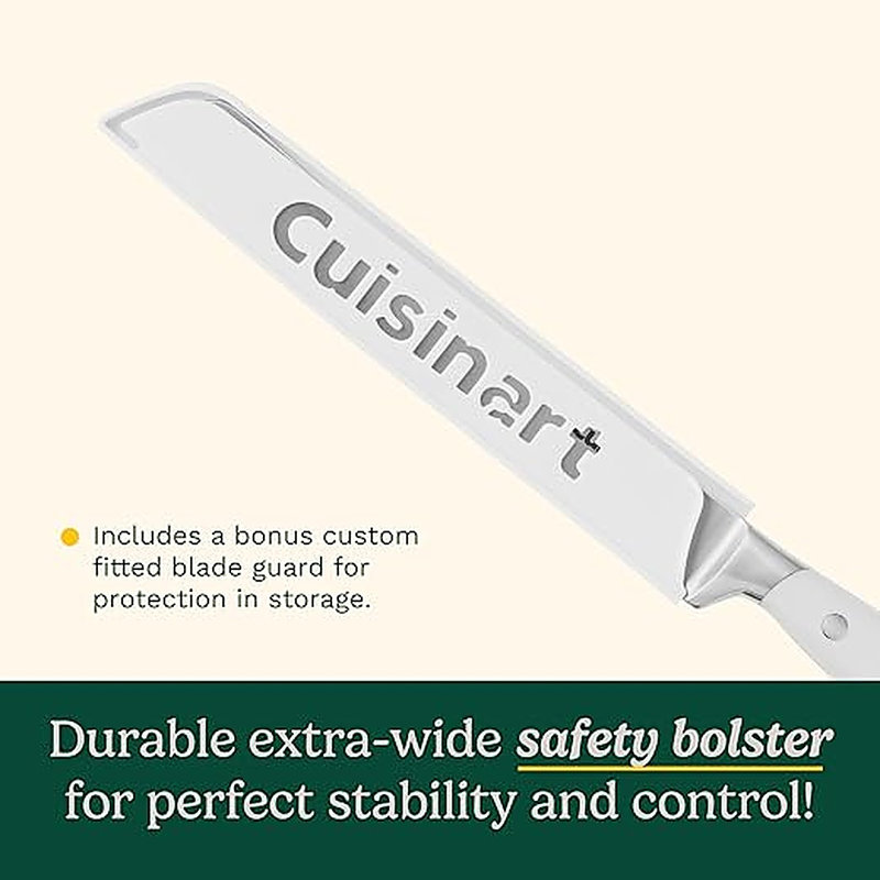 Cuisinart 8" Bread Knife, High Carbon Stainless Steel, Triple Rivet, White