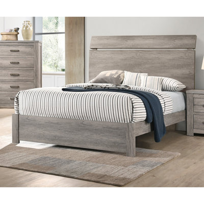 Wooden Bedroom 1Pc Queen Size Bed Grey Color Bedframe Paper Laminate Furniture Simple Modern