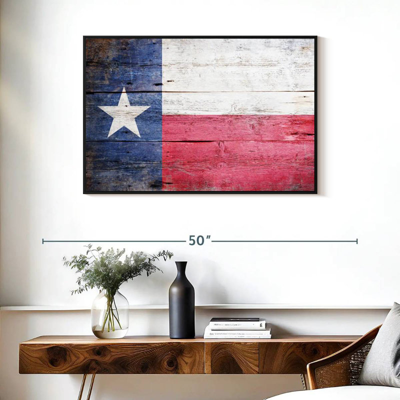 Drapeau en bois du Texas, Cadre flottant noir, 37 po x 25 po