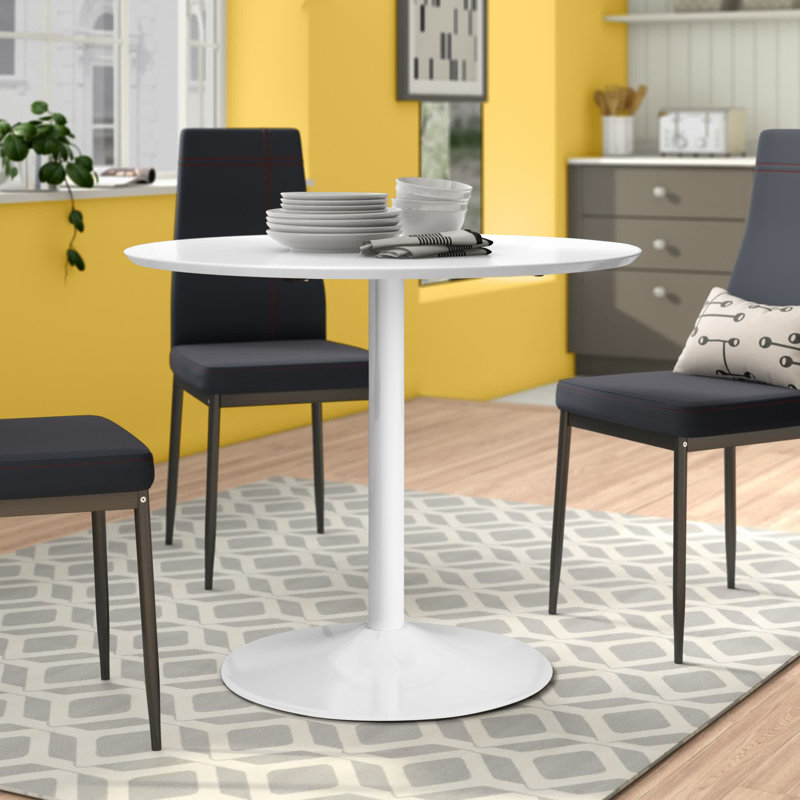 Walborn Round Metal Base Dining Table, White, White