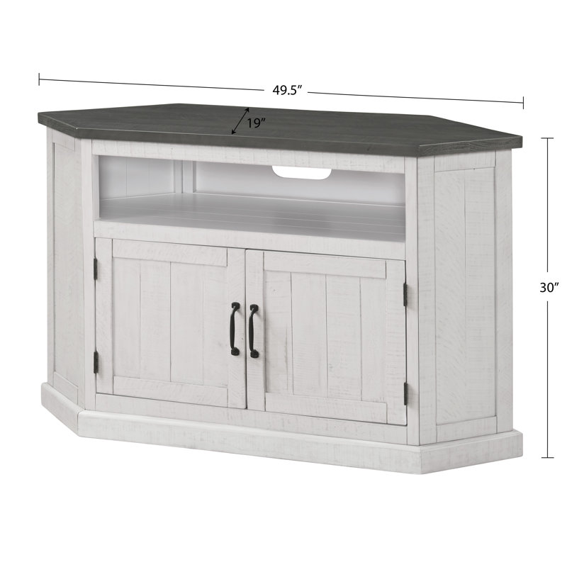 Kinsella 50" Solid Wood Corner TV Stand with Storage, Gray/White