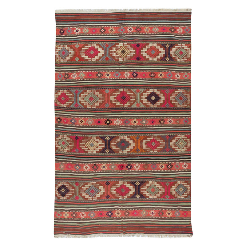 Tapis kilim en laine tissé à la main 5 x 8 pi de Anatolie centrale, Turquie, 1970s