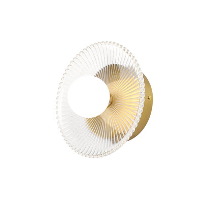 Half Moon Disc Clear Ribbed Glass Shaded Led Integrated Brass Wall Sconce