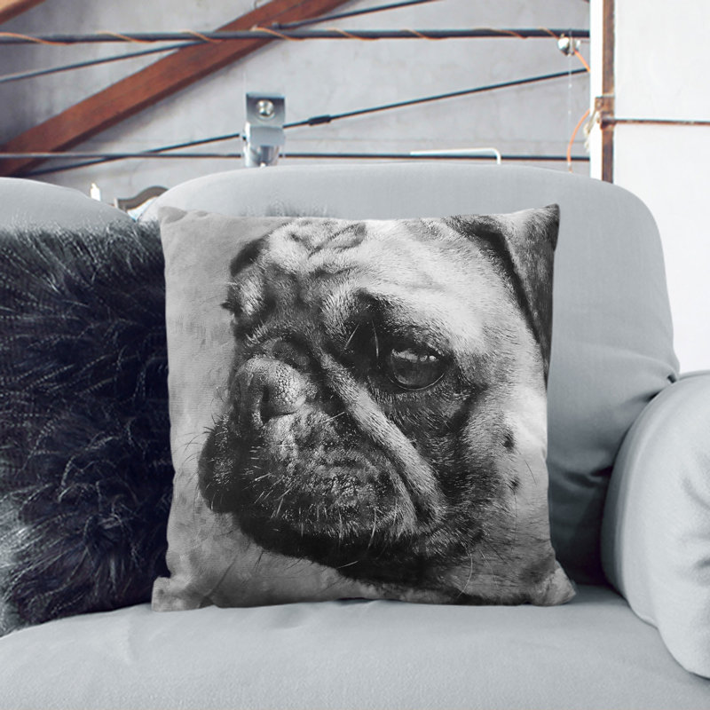 Pug Dog Painting Square Throw Cushion, Black, 55cm H x 55cm W x 20cm D