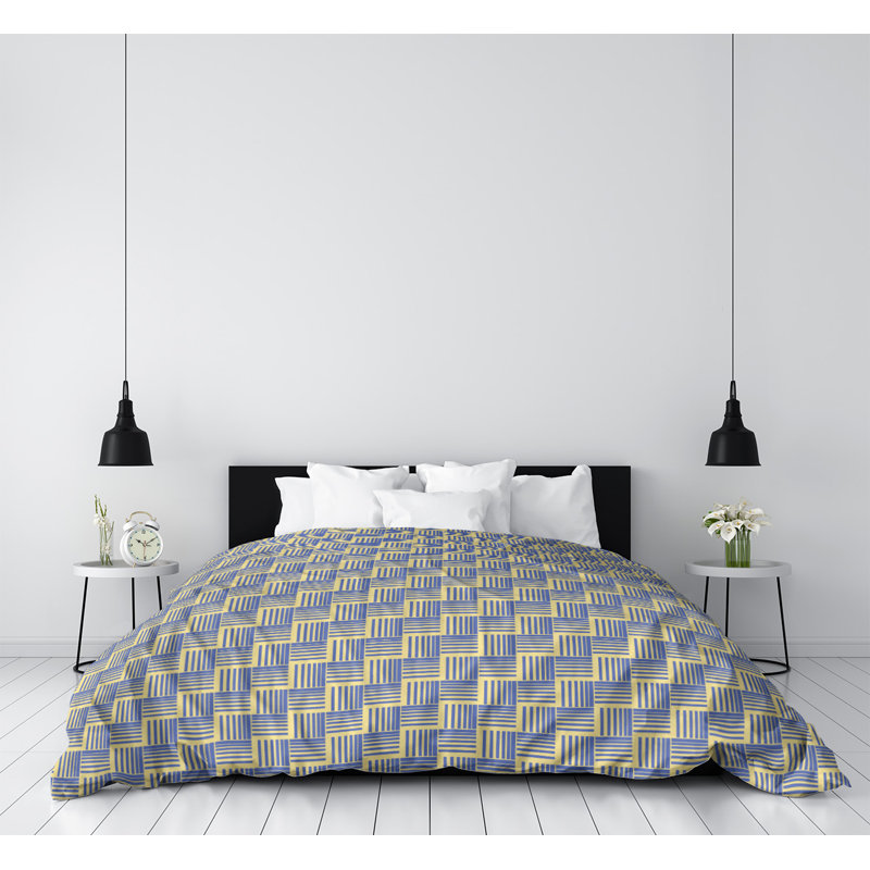 Housse de couette simple à rayures baskettressées, Housse de couette pour grand lit, Jaune/bleu, Microfibre