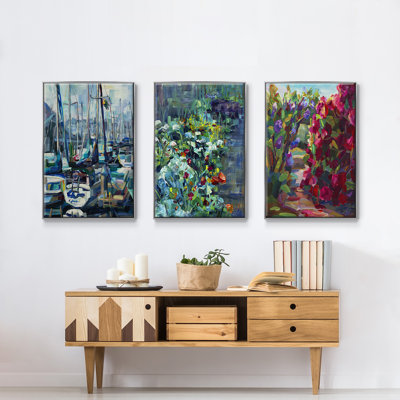 Lilas et rhodies, reproduction sur toile 3 pièces