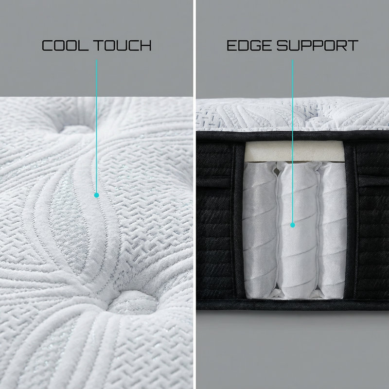 CS Hybrid 13 Inch Plush Twin XL Mattress with Phase Change Cooling Fabric & Pocketed Coils - White/Black, Extra-long Twin