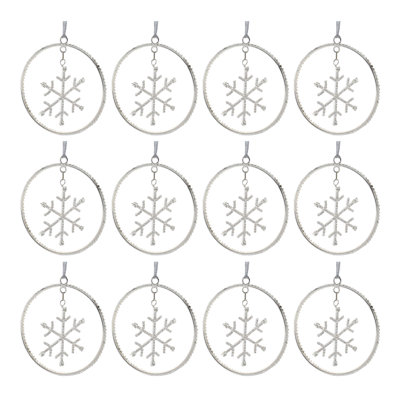 Jeweled Metal Hanging Snowflake Ornament (Set of 12)