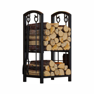 Ensemble de 4 outils pour ranger le bois de chauffage dans le foyer, range-bûches empilable noir, support à bûches 5 pièces avec outils inclus