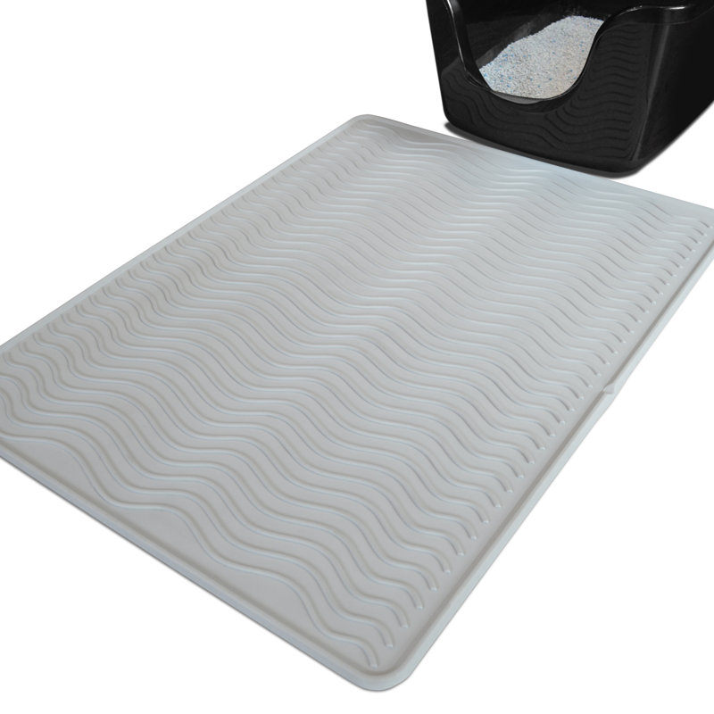 Large Gray Silicone Cat Litter Mat with Raised Lip