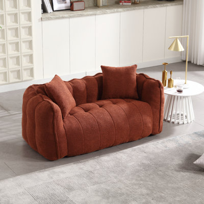 Red Brown Tufted Chenille Bean Bag Sofa, Large Loveseat