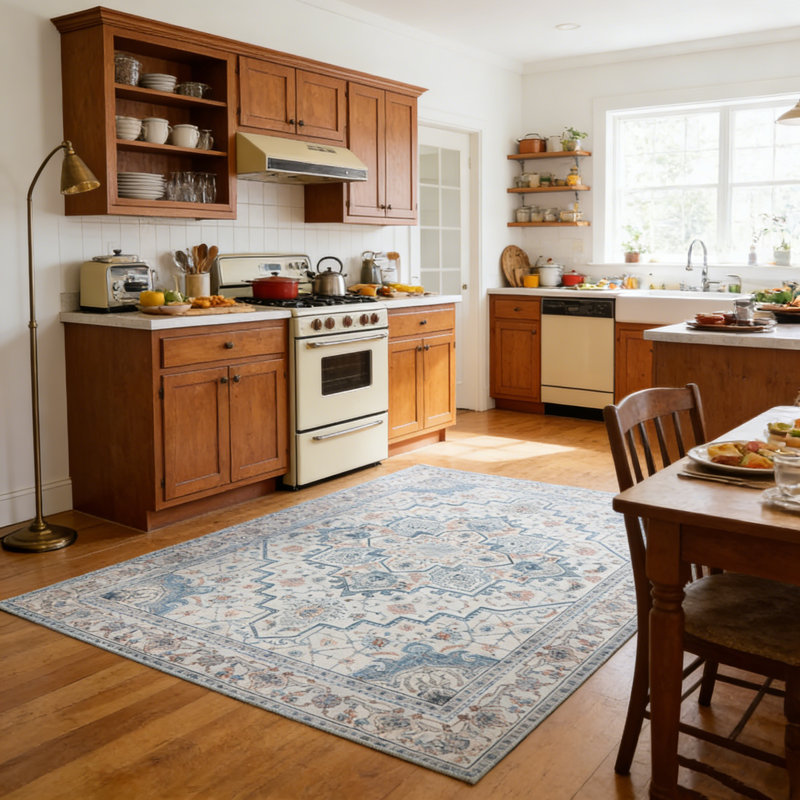 Area Rug Washable Bohemian Vintage Style Rug Low Pile Distressed Floor Carpet for Living Room Bedroom Kitchen Dining