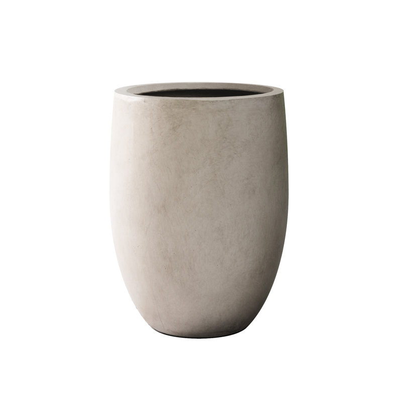 Large Weathered Gray Concrete Tall Planter with Drainage Hole