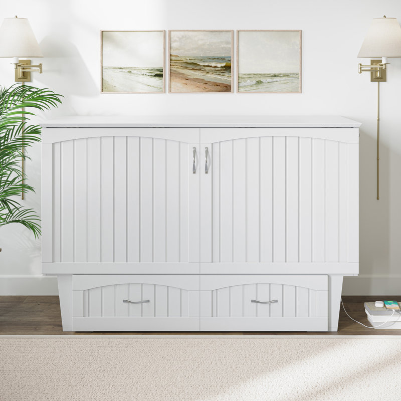 Lit escamotable en bois massif avec station de charge et matelas Kindig, Blanc, Grand