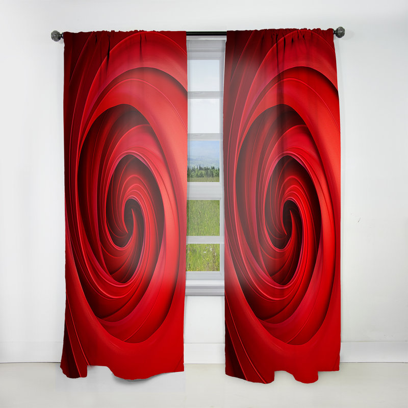 Red Perpetual Pulse Vortex I - Modern Velvet Curtain - Room Darkening - 1 panel, 52" W x 63" L