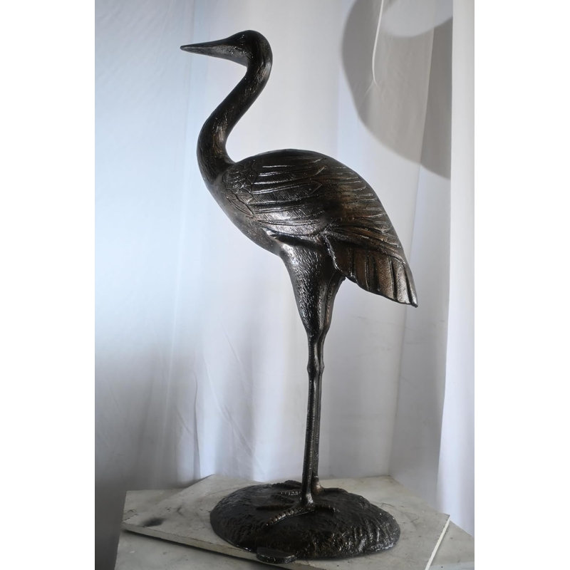 Statue de jardin en aluminium patinée bronze foncé Héron 34 po x 24 po x H 58 po