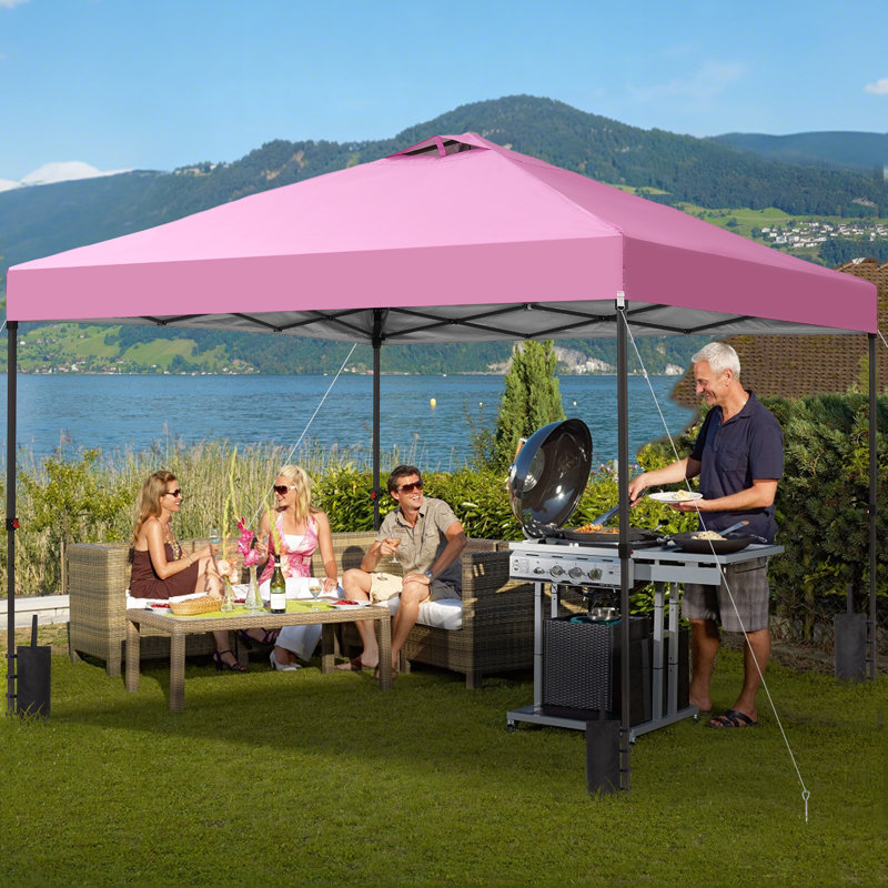 10X10 Pop Up Canopy  Tent With One Push Setup,  Instant Portable Shelter With Sandbags, Pink, Pink, 10 ft. W x 10 ft. D