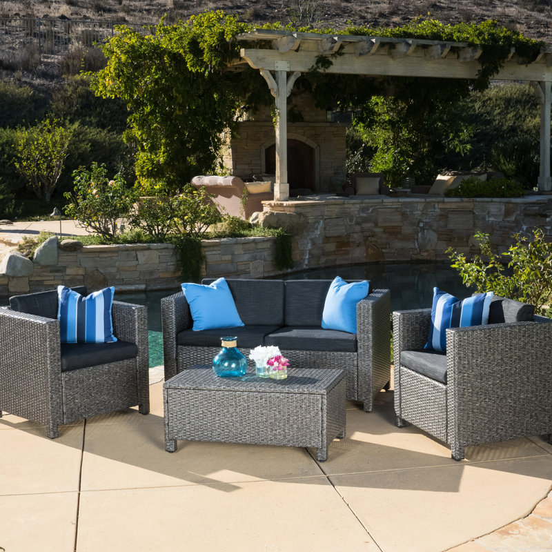 Backyard 4Pc Collection With Water- And Iron Frame Relax Frame, Cushions, Gray, Black