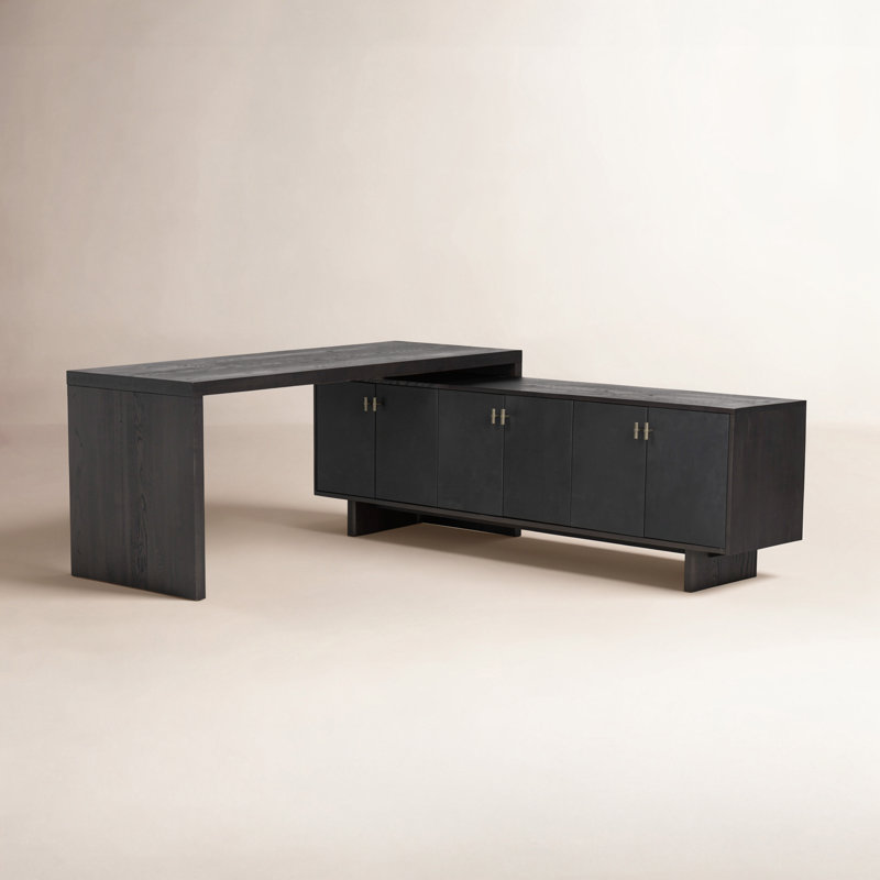 Posada L-Shaped Desk - Amber Oak Veneer, Worn Black Oak