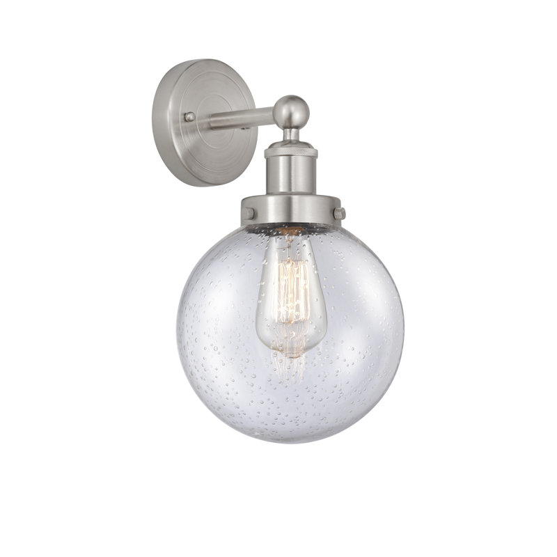 Applique murale à bras en acier 1 lumière Chalkhill, Nickel satiné brossé, Bullé