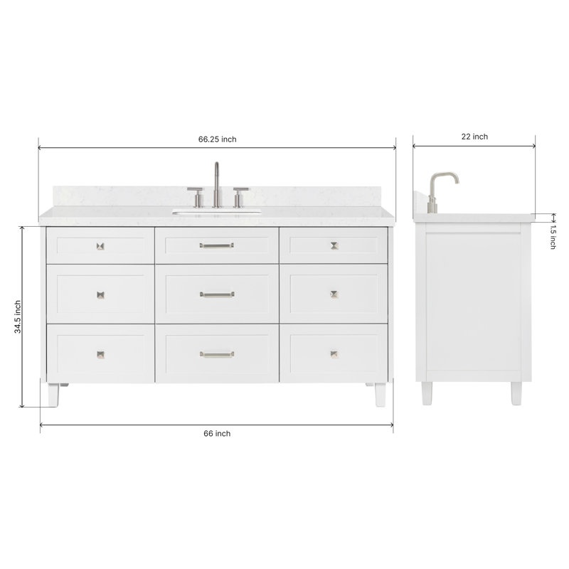 ARIEL Monroe 48 Single Sink Bathroom Vanity with Carrara Quartz Top, White, 66" - 67", Carrara White Quartz