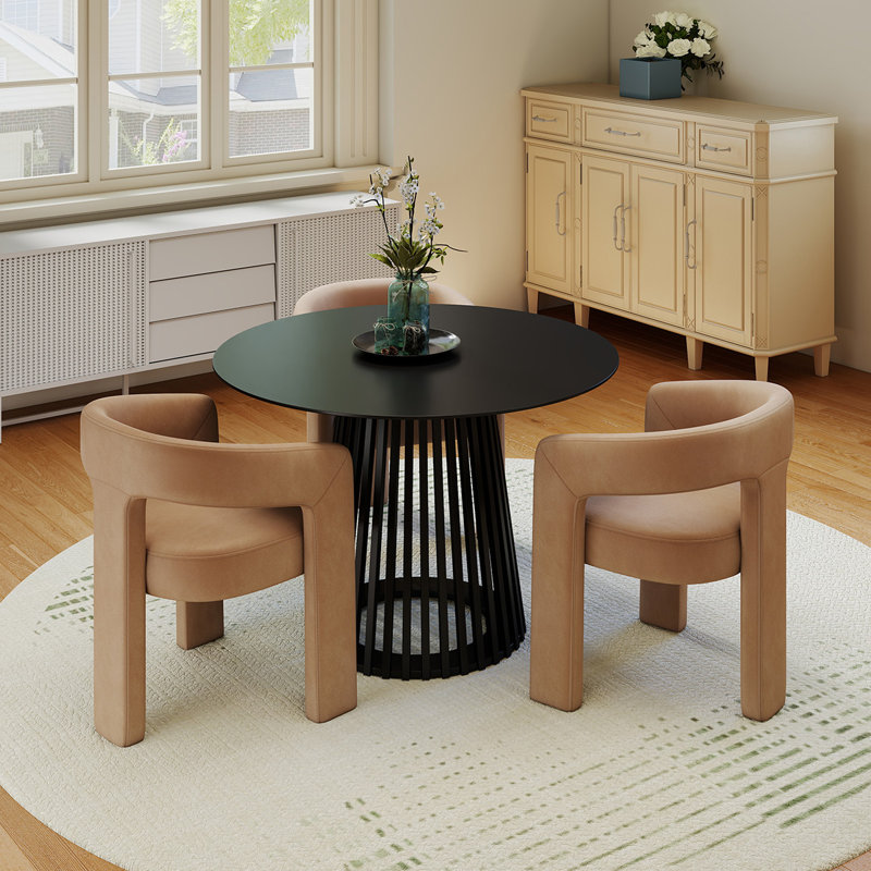 Ensemble de salle à manger moderne, Kaki, 4 pièces: table, 3 chaises, Noir