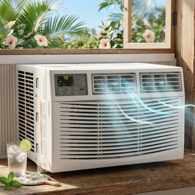 12000 BTU Window Air Conditioner, Cools Up to 550 Sq.ft.,24H Timer, Sleep Mode, Water Self Evaporation, Auto Restart, 3 Cooling & Fan Speeds, Window AC Unit for Bedroom, Office.