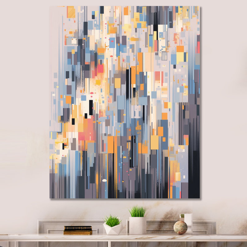 «Orange Grey Interlocking Perspectives», reproduction sur toile encadrée, Toile tendue, H 20 po x l 12 po x P 1 po