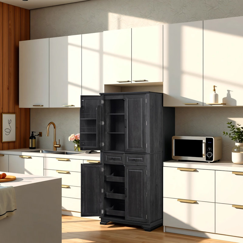 Armoire de cuisine autoportante de 71 pouces de hauteur, Noir